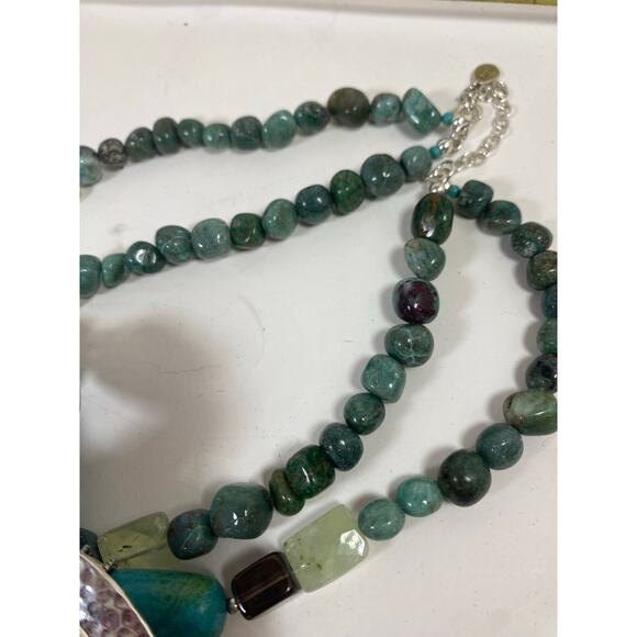 Barse Sterling Large Turquoise Pendant with Beaded Necklace- 18" - Picture 7 of 8